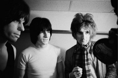 English rock guitarist Jeff Beck with Rod Steward and Ron Wood at the Fillmore West, San Francisco, December 1968 by Baron Wolman
