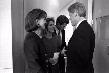 Jackie, Caroline and JFK Jr w/Bill Clinton,Dedication of Kennedy School of Gvt.,Boston, MA, 1990's by Robert McNeely