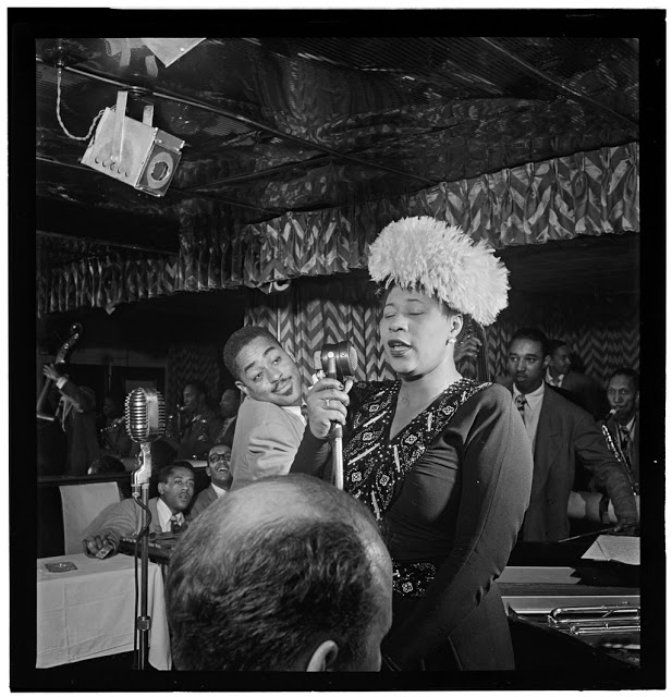 Ella Fitzgerald, Dizzy Gillespie, Ray Brown, Milt (Milton) Jackson, and Timmie Rosenkrantz, Downbeat, New York, N.Y., ca. Sept. 1947.